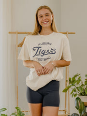 Auburn Tigers Football Stencil Off White Thrifted Tee