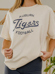 Auburn Tigers Football Stencil Off White Thrifted Tee