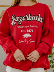 Arkansas Razorbacks Letterman Red Chrome Hi Dive Sweatshirt