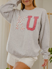 KU Jayhawks Quilted Puff Ink Ash Gray Thrifted Sweatshirt