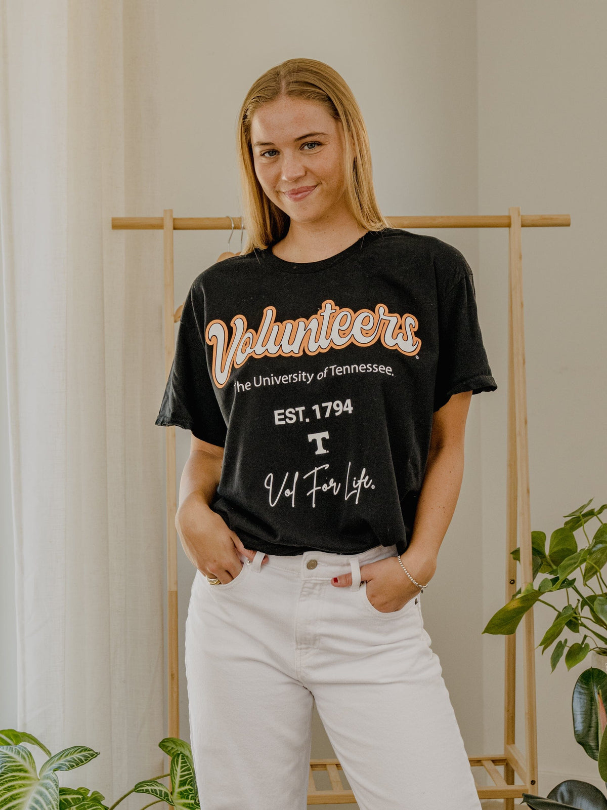Tennessee Vols Letterman Black Thrifted Tee