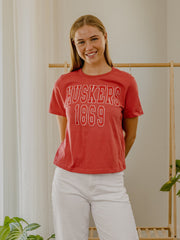 Nebraska Huskers College Block Puff Ink Red Ellie Perfect Tee