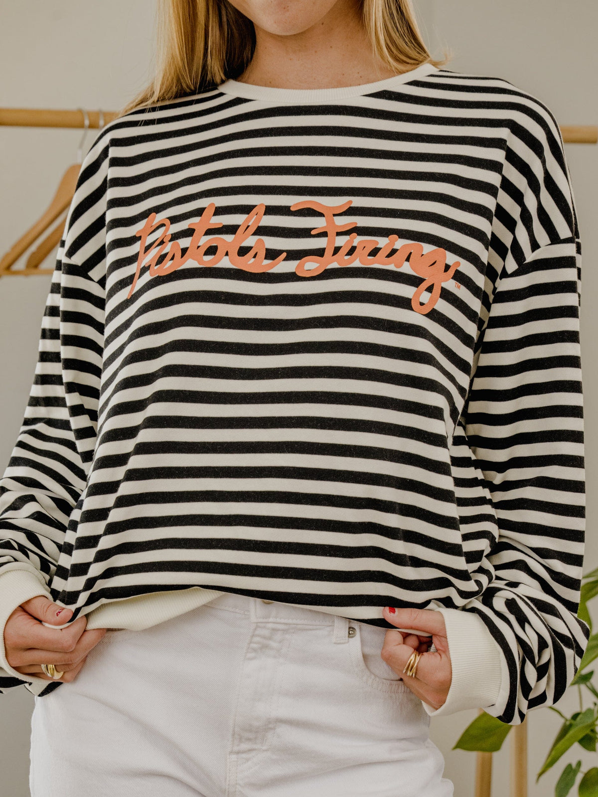 OSU Cowboys Simple Script Black/White Stripe Hi Dive Sweatshirt