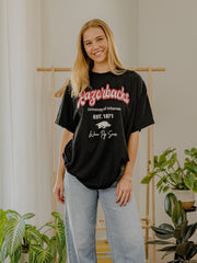 Arkansas Razorbacks Letterman Black Thrifted Tee