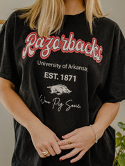 Arkansas Razorbacks Letterman Black Thrifted Tee