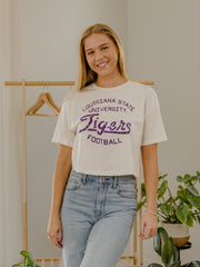 LSU Tigers Football Stencil Off White Cropped Tee