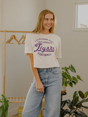 LSU Tigers Football Stencil Off White Cropped Tee
