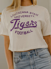 LSU Tigers Football Stencil Off White Cropped Tee