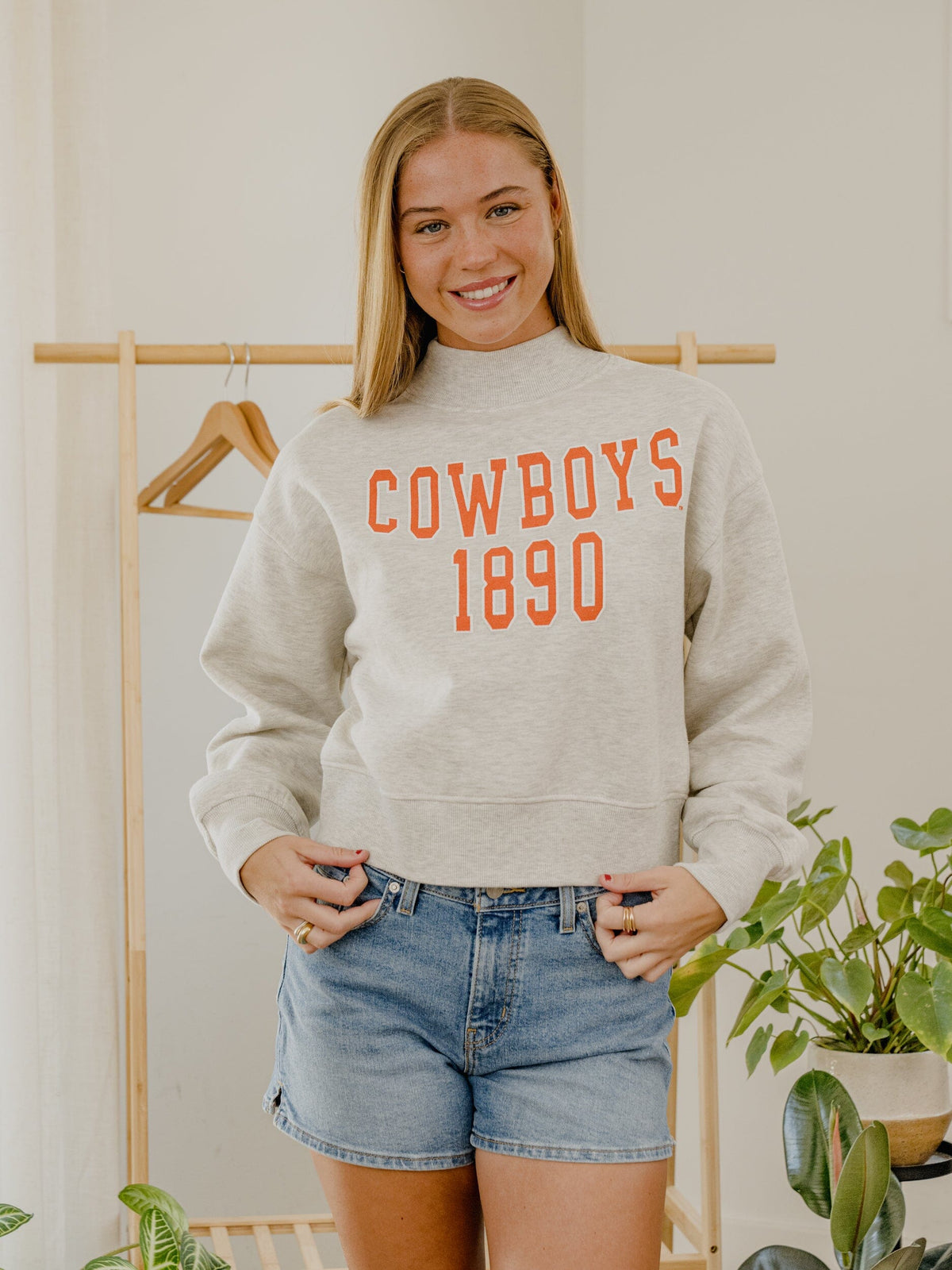 OSU Cowboys College Block Puff Ink Gray Mock Neck Hi-Dive Sweatshirt