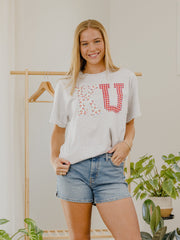 KU Jayhawks Quilted Puff Ink Ash Gray Thrifted Tee