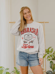 Nebraska Huskers Patches 25 Ash Gray Thrifted Sweatshirt