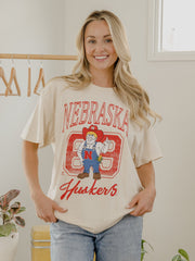 Nebraska Huskers Club Mascot Off White Thrifted Tee
