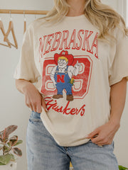 Nebraska Huskers Club Mascot Off White Thrifted Tee