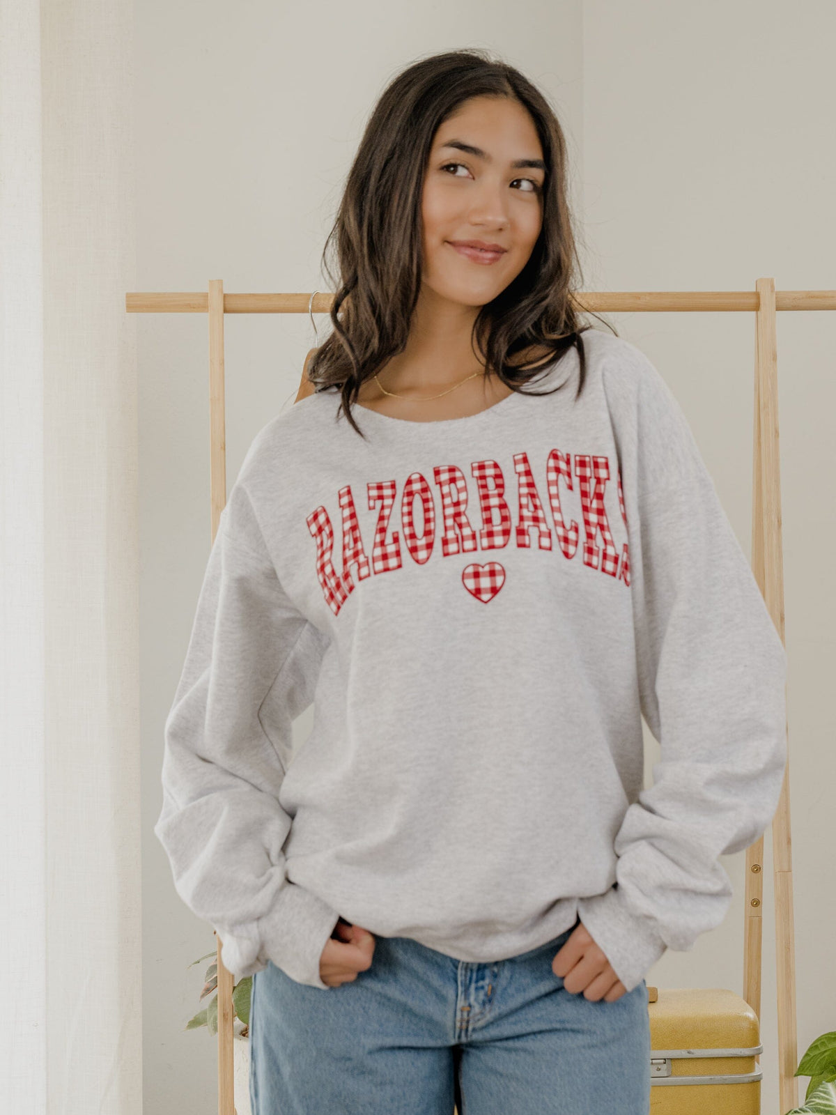 Arkansas Razorbacks Gingham Heart Ash Gray Flashdance Sweatshirt