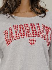 Arkansas Razorbacks Gingham Heart Ash Gray Flashdance Sweatshirt