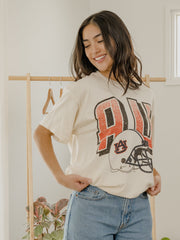 Auburn Tigers Helmet Fade Off White Thrifted Tee