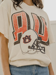 Auburn Tigers Helmet Fade Off White Thrifted Tee