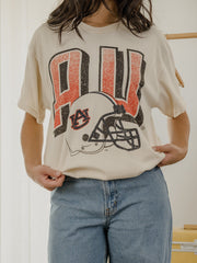 Auburn Tigers Helmet Fade Off White Thrifted Tee