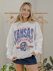 KU Jayhawks Established Date Helmet White Thrifted Sweatshirt