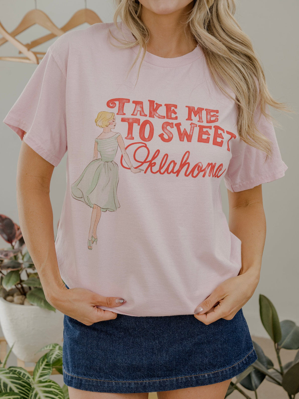 Take Me To Sweet Oklahoma Pink Thrifted Tee