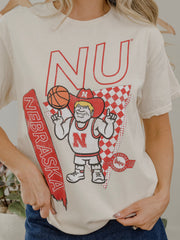 Nebraska Huskers Courtside Basketball Off White Thrifted Tee