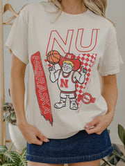 Nebraska Huskers Courtside Basketball Off White Thrifted Tee