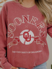 OU Sooners Heritage Plaid Baseball Crimson Sweatshirt