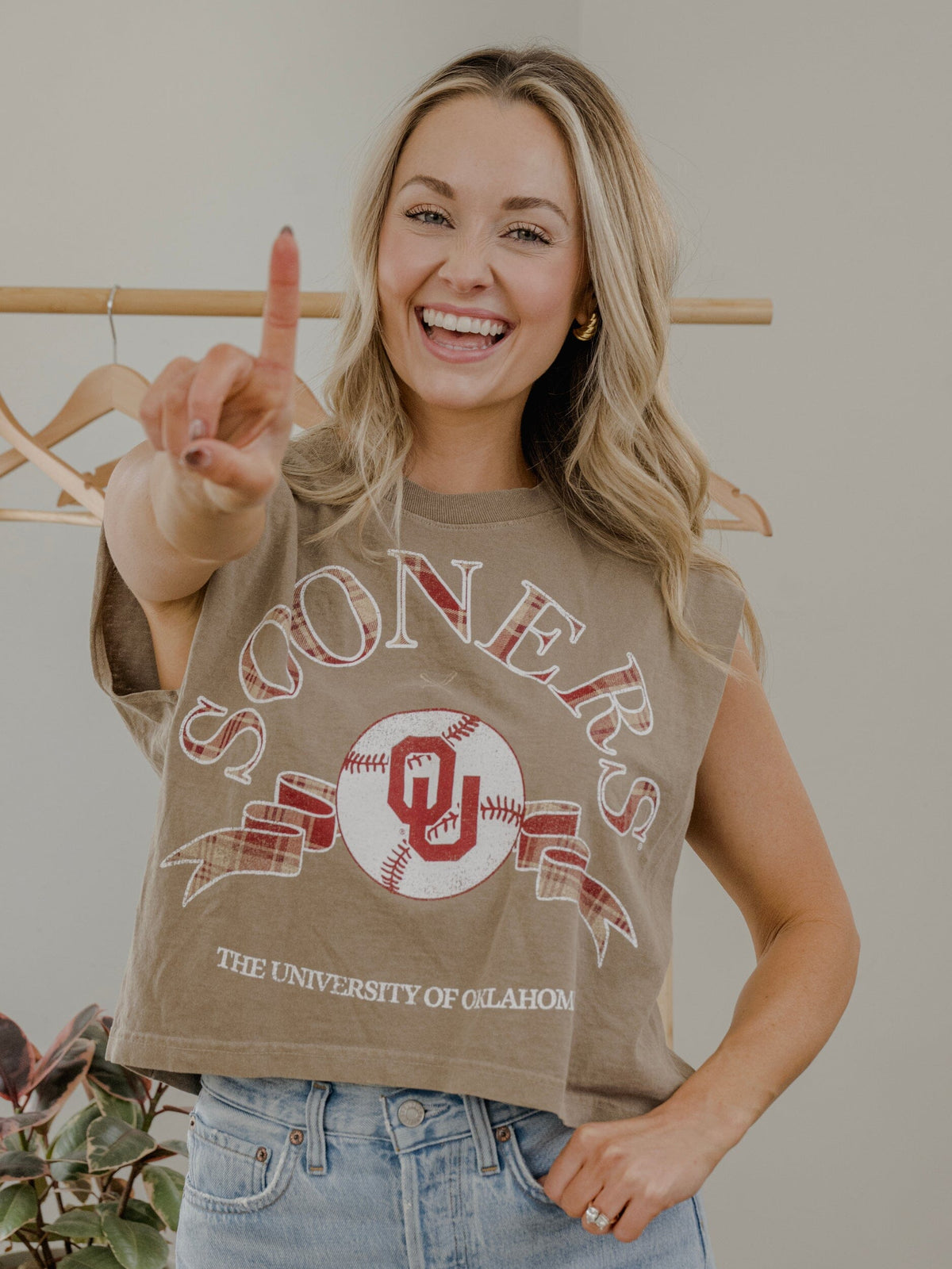 OU Sooners Heritage Plaid Baseball Brown Tank