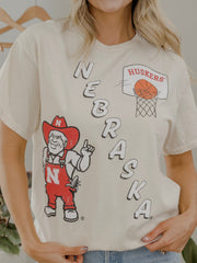 Nebraska Huskers Retro Basketball Off White Thrifted Tee