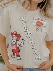 Nebraska Huskers Retro Basketball Off White Thrifted Tee