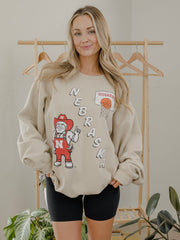 Nebraska Huskers Retro Basketball Sand Thrifted Sweatshirt