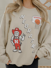 Nebraska Huskers Retro Basketball Sand Thrifted Sweatshirt