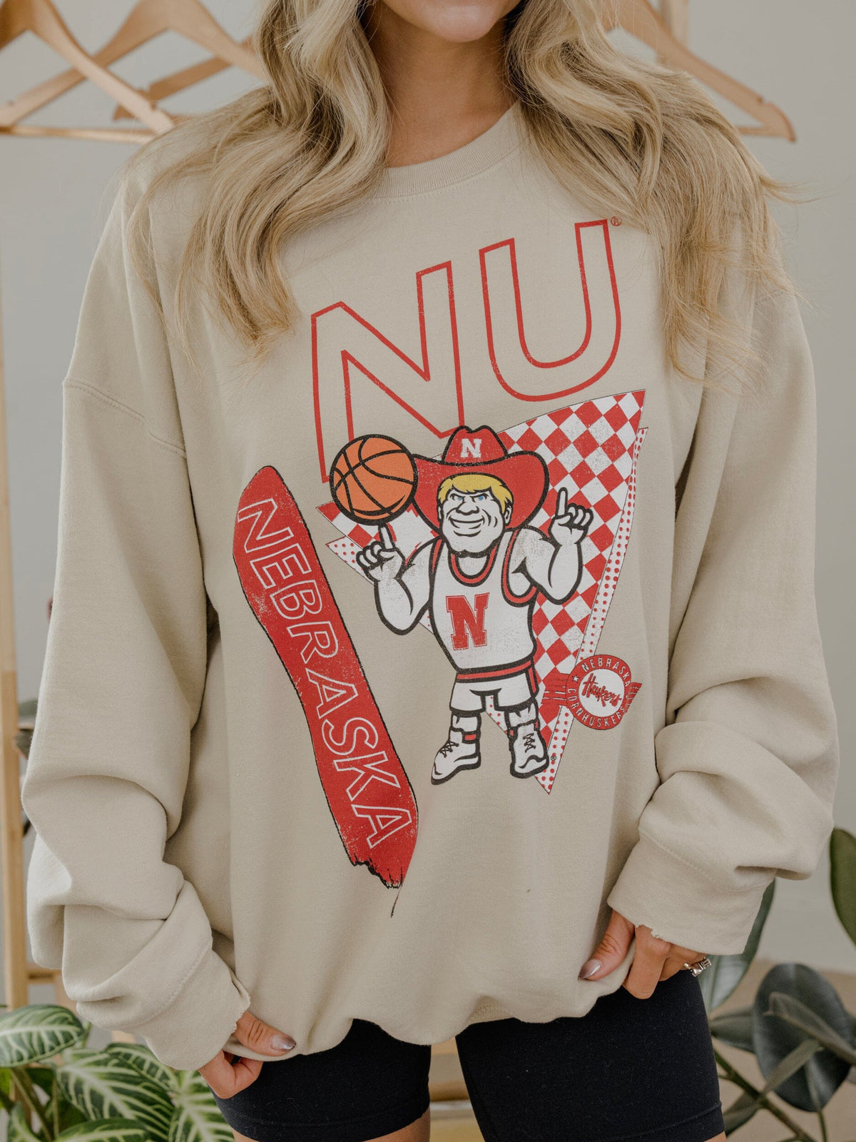 Nebraska Huskers Courtside Basketball Sand Thrifted Sweatshirt