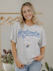 KU Jayhawks Letterman Ash Gray Thrifted Tee
