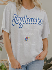 KU Jayhawks Letterman Ash Gray Thrifted Tee