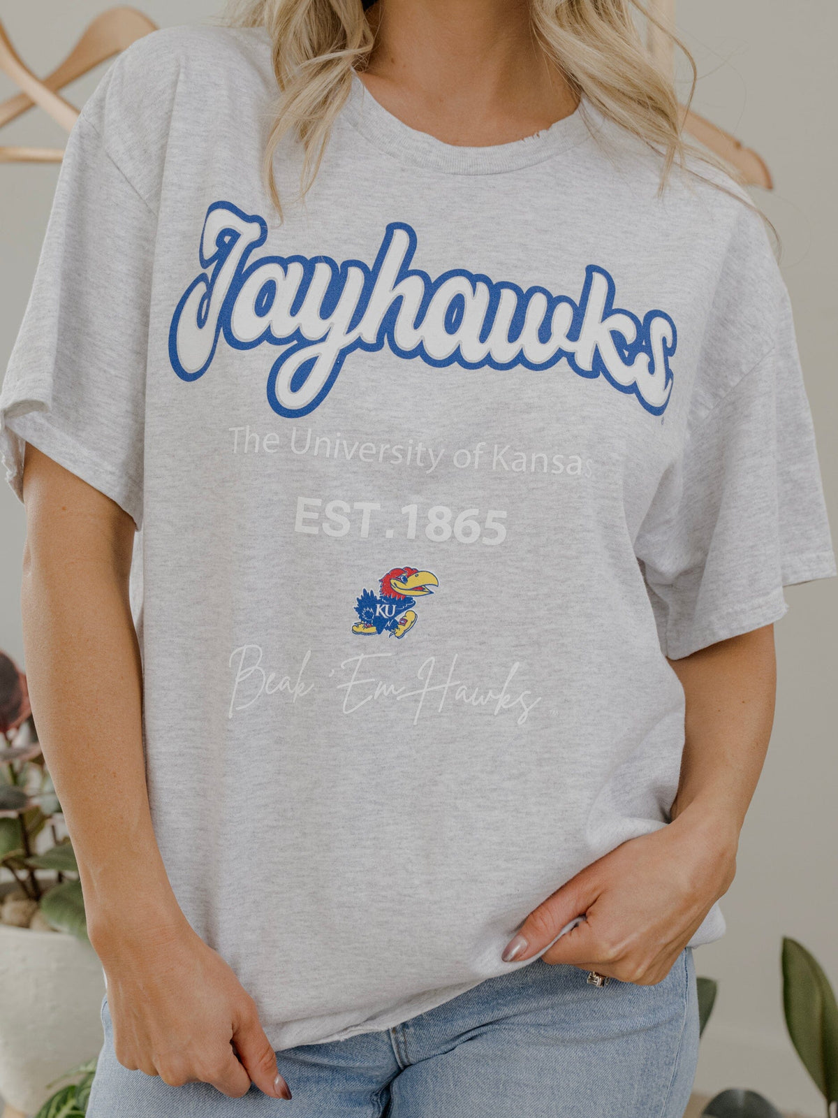KU Jayhawks Letterman Ash Gray Thrifted Tee