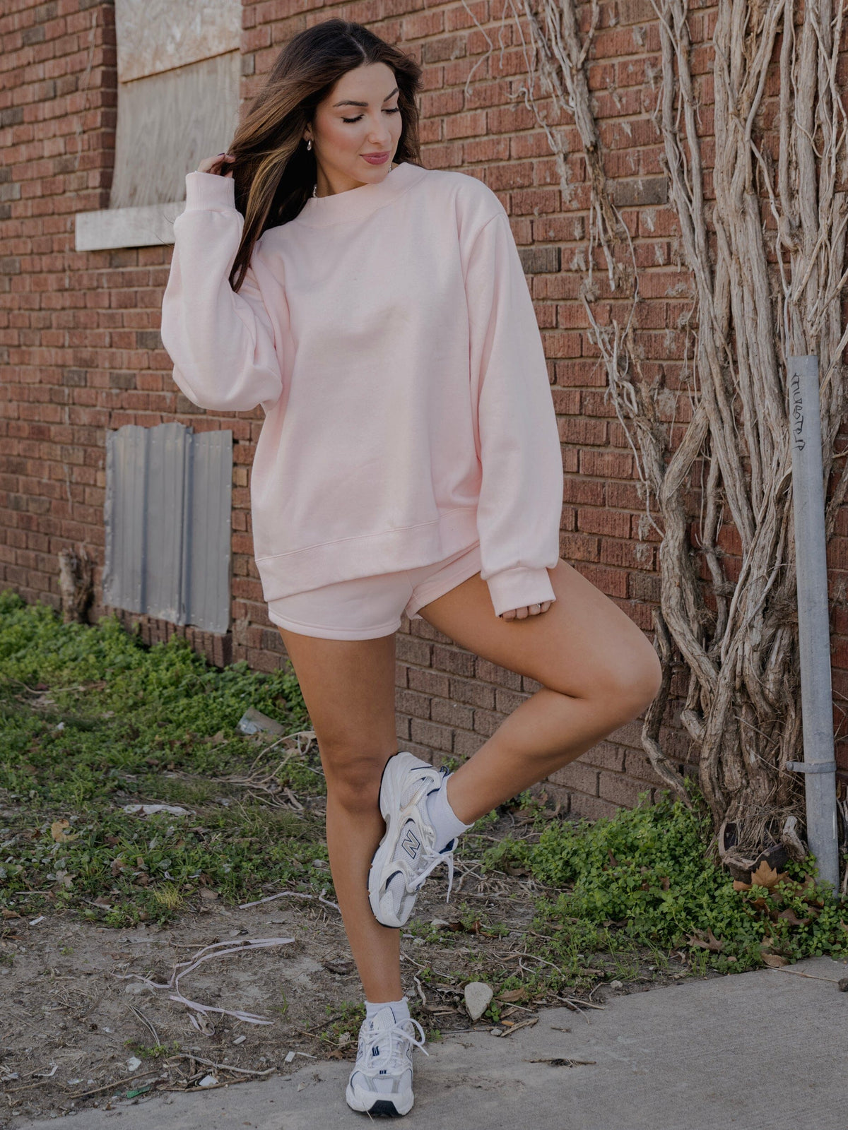 The Weekend Edit Pink Mock Neck Sweatshirt