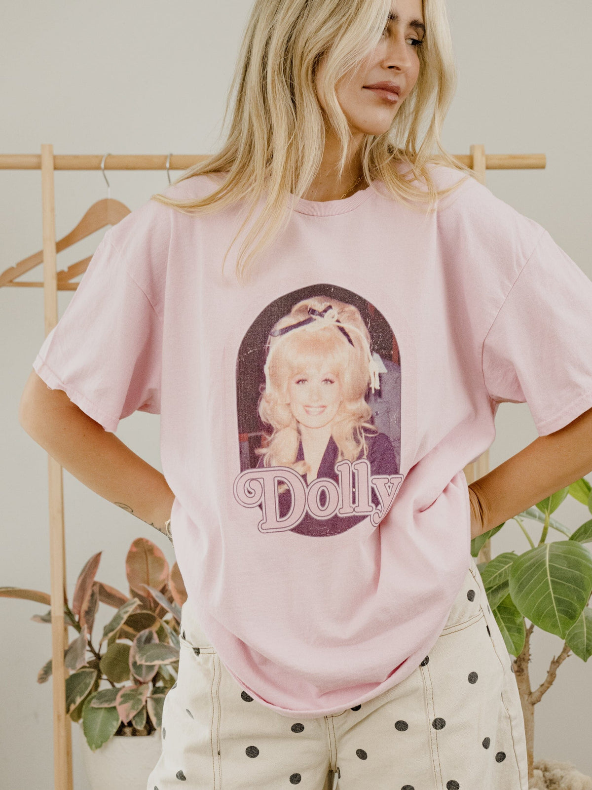 Dolly Parton Bow Pink Thrifted Distressed Tee