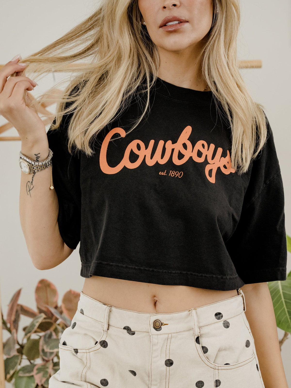 OSU Cowboys Bold Script Washed Black Heavyweight Cropped Tee