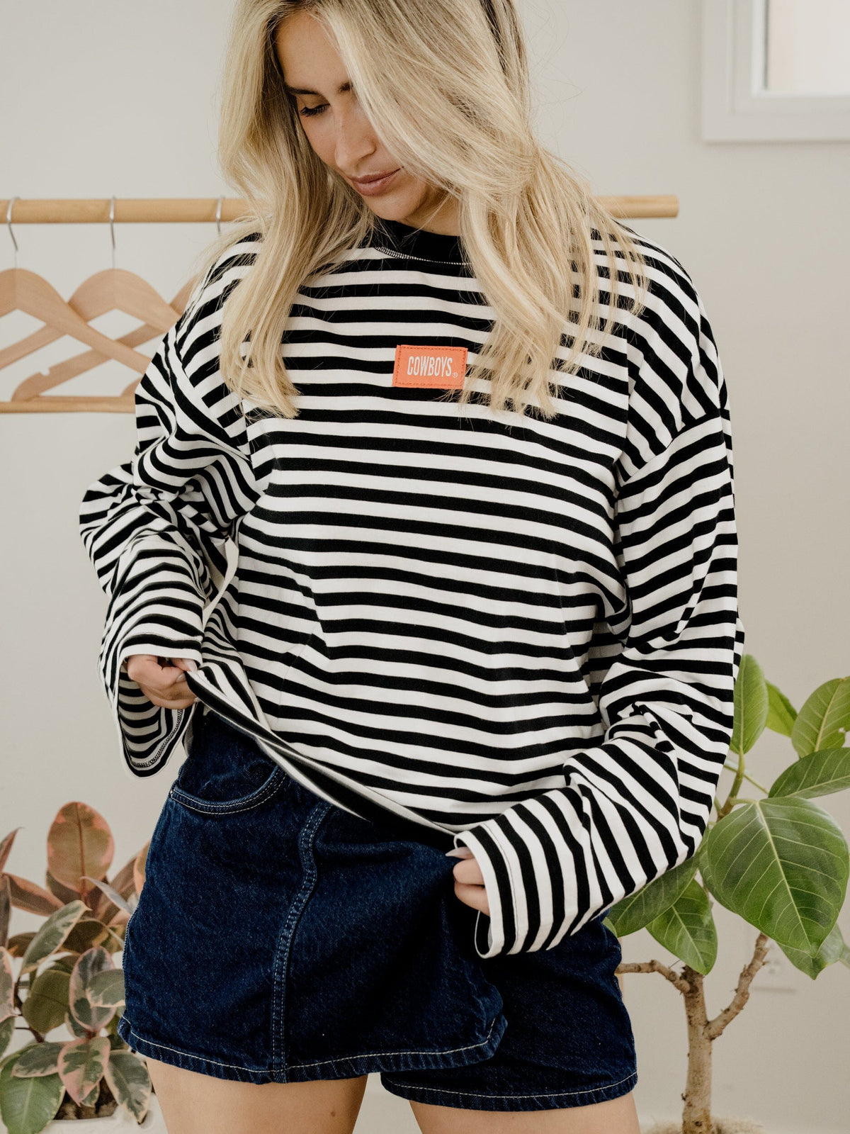 *COMING SOON* OSU Cowboys Block Stich Black/White Stripe Long Sleeve Top