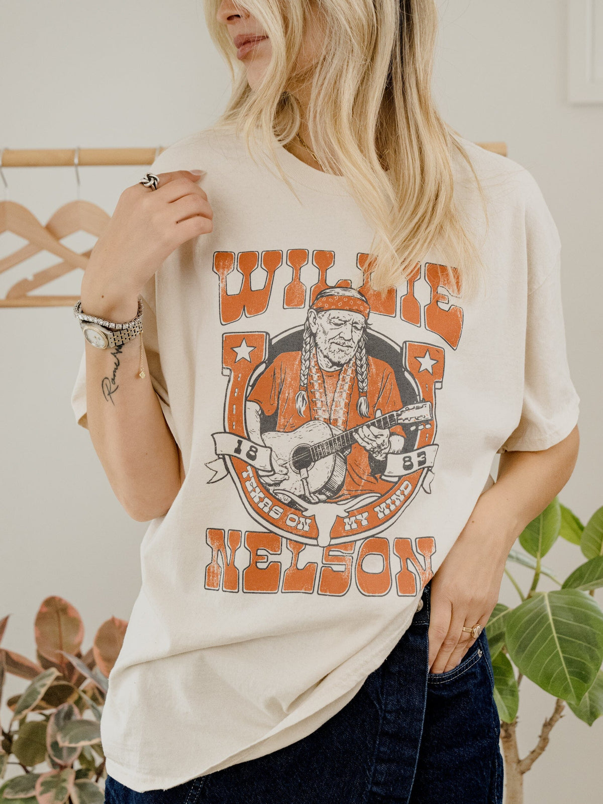 Willie Nelson Texas on My Mind 1883 Off White Thrifted Tee