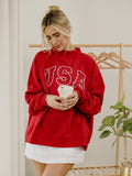 USA Polka Dot Puff Ink Weekend Red Mock Neck Sweatshirt