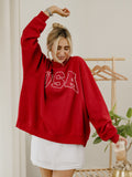 USA Polka Dot Puff Ink Weekend Red Mock Neck Sweatshirt