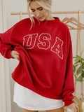 USA Polka Dot Puff Ink Weekend Red Mock Neck Sweatshirt