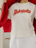 Nebraska Huskers Bold Script Vintage White Ellie Heavyweight Tee