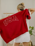 USA Polka Dot Puff Ink Weekend Red Mock Neck Sweatshirt