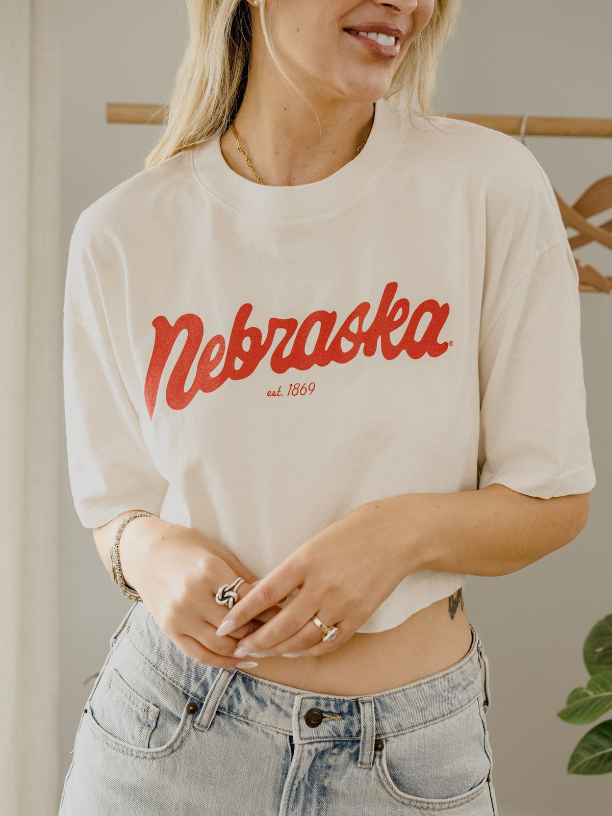 Nebraska Huskers Bold Script Off White Heavyweight Cropped Tee