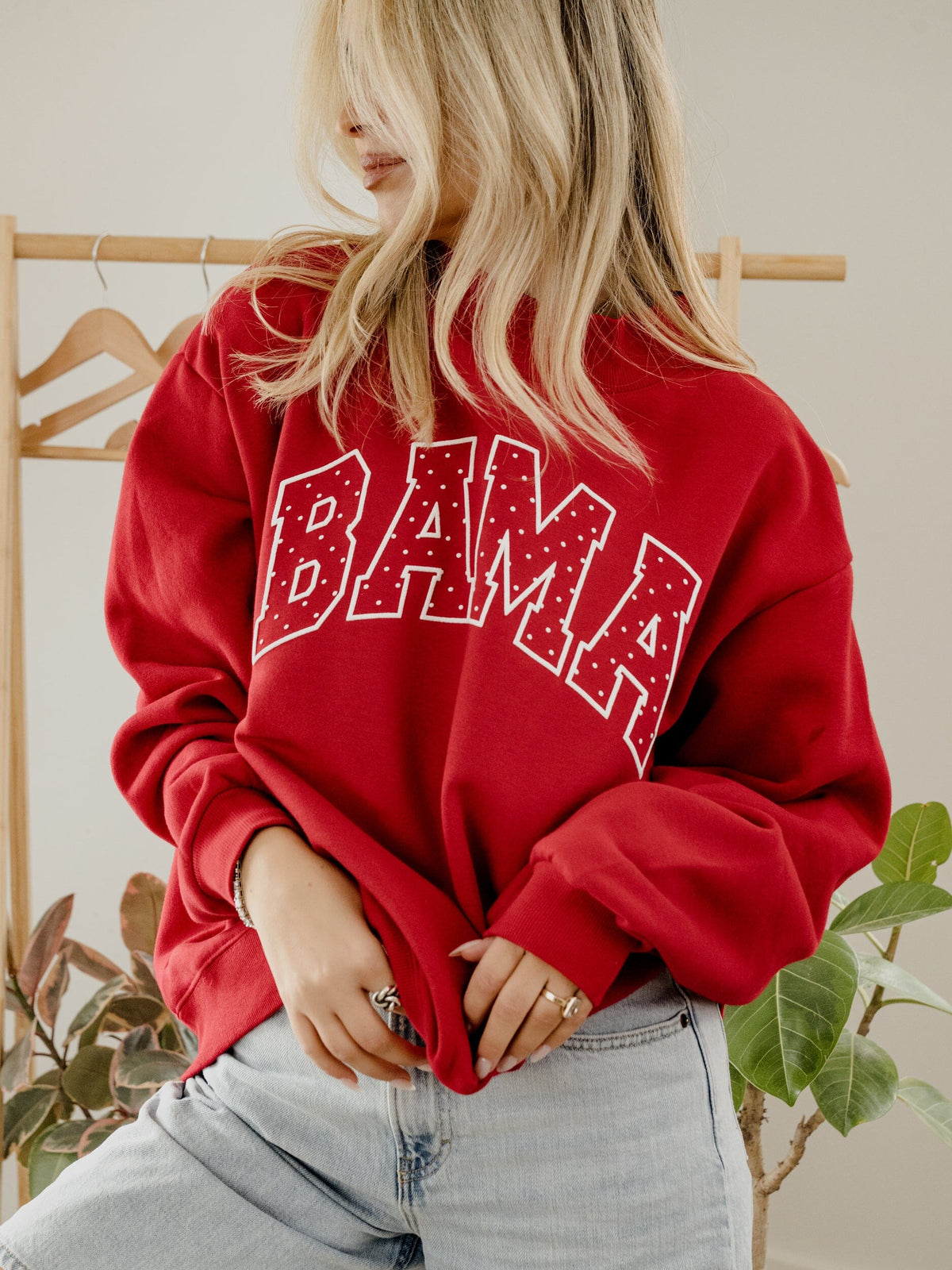 Bama Crimson Tide Polka Dot Puff Ink Weekend Red Mock Neck Sweatshirt
