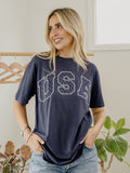 USA Polka Dot Puff Ink Navy Comfort Colors Tee