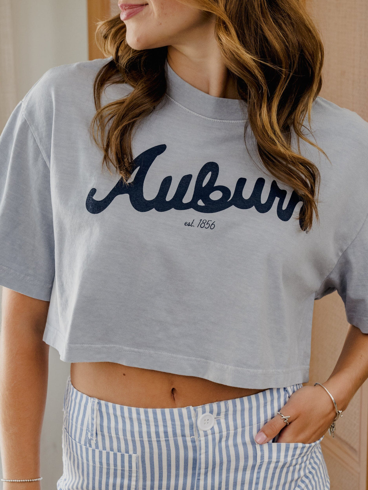Auburn Tigers Bold Script Light Blue Heavyweight Cropped Tee